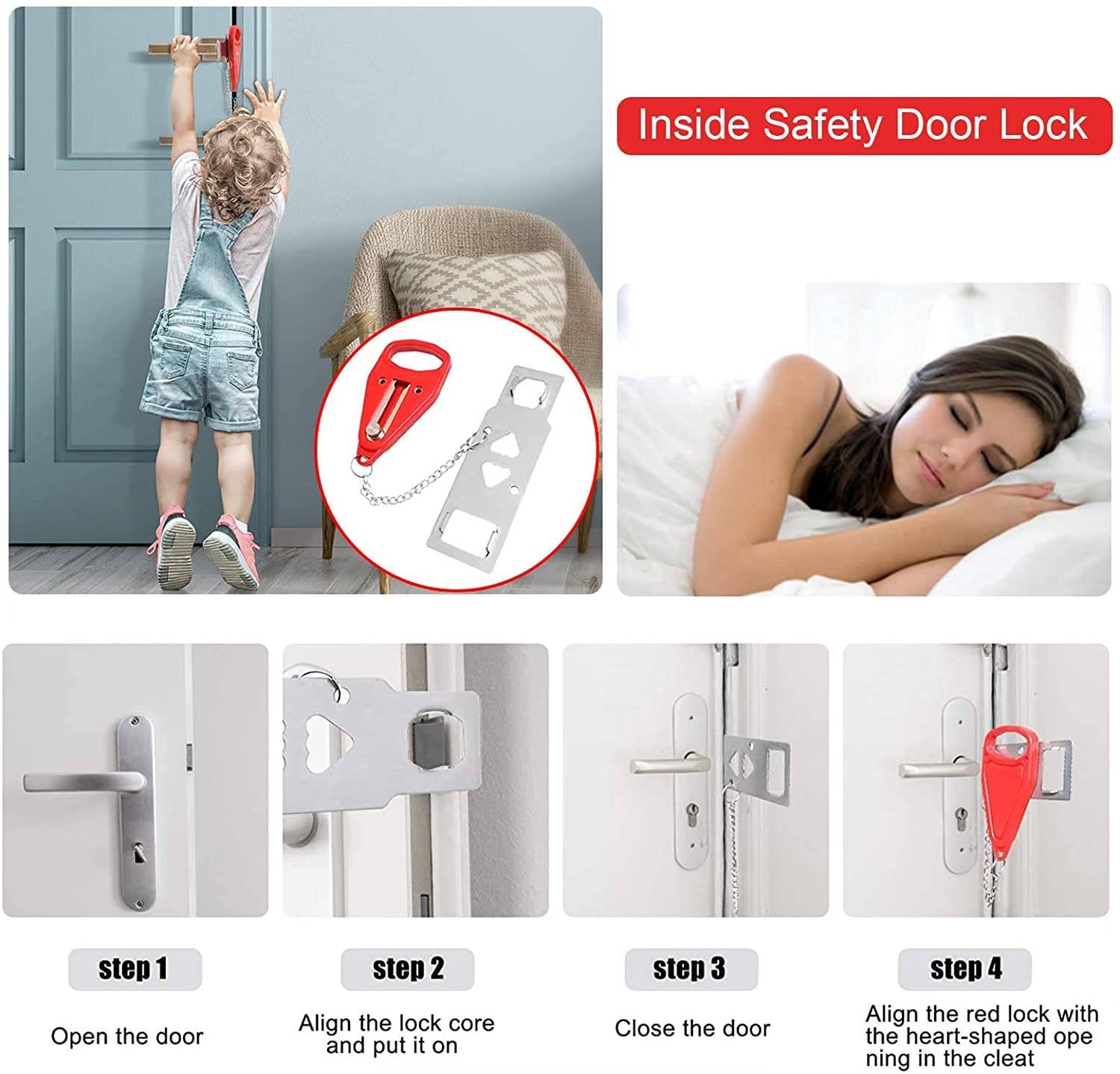 Portable Travel Door Lock (Add-On Privacy Lock) – Black or Red