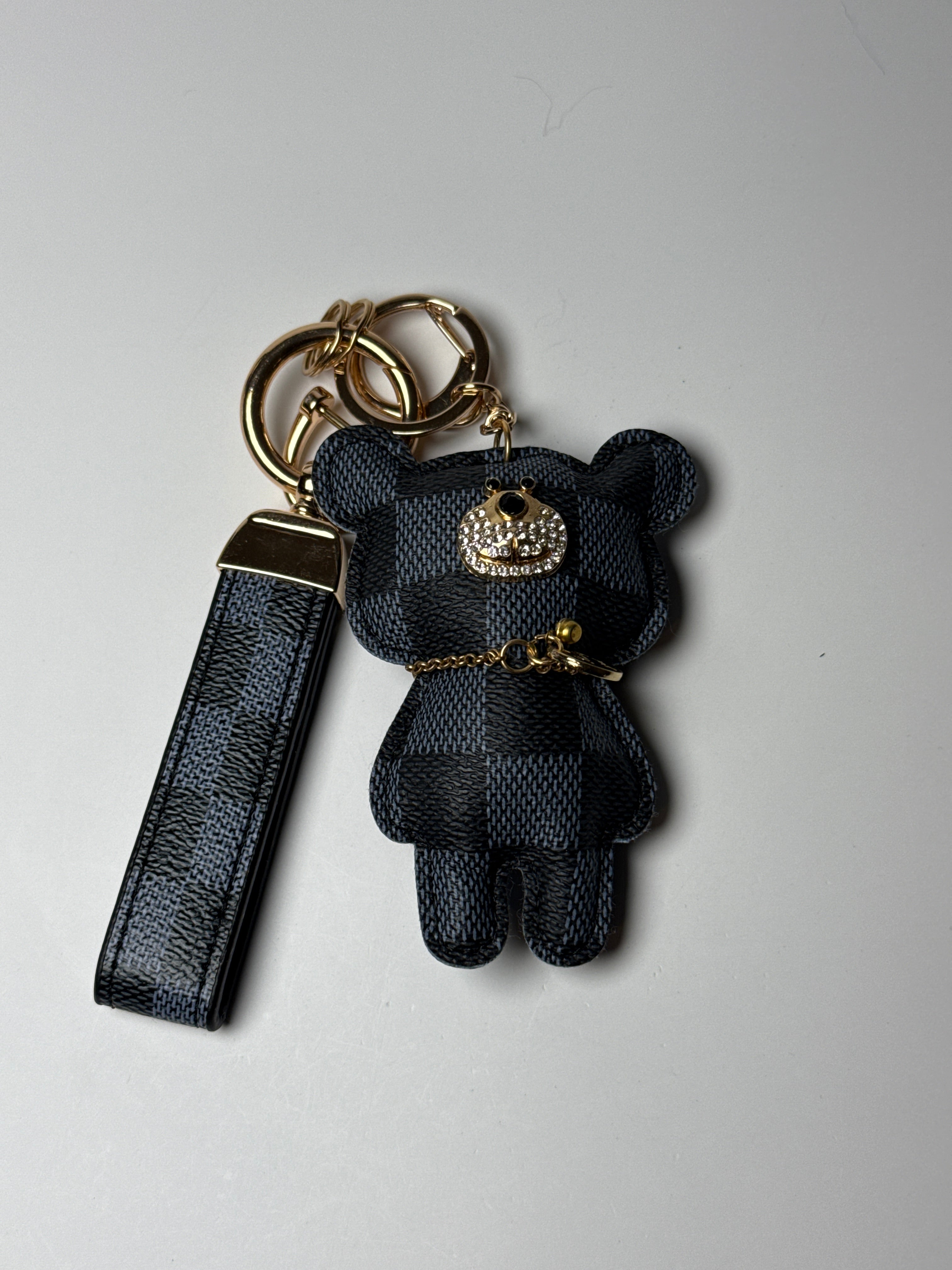 Plaid teddy charm keychain with matching strap and clasp